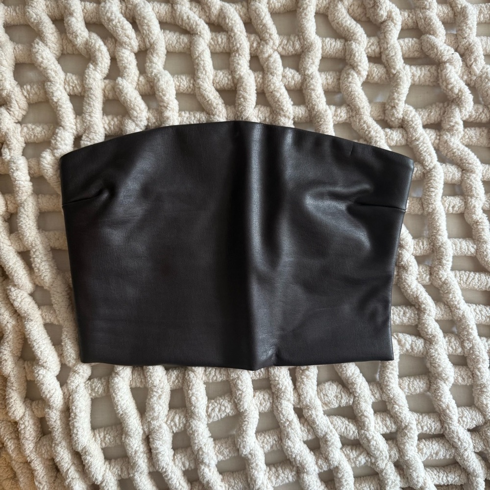 Skims black leather tube top
